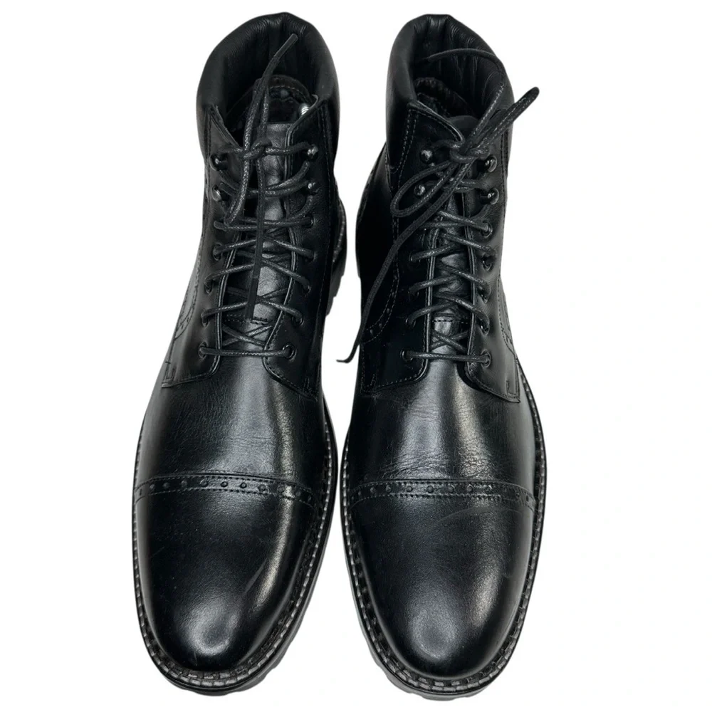 Johnston & Murphy Garrison Black Leather Brogue Cap Toe Boot. Sz: 10